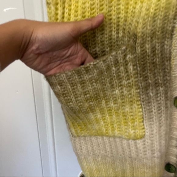 FOR LOVE & LEMONS cream yellow wool blend open knit stretchy long line cardigan - Picture 4 of 8